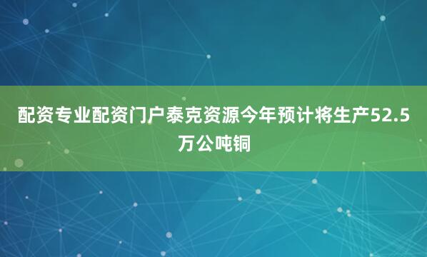 配资专业配资门户泰克资源今年预计将生产52.5万公吨铜